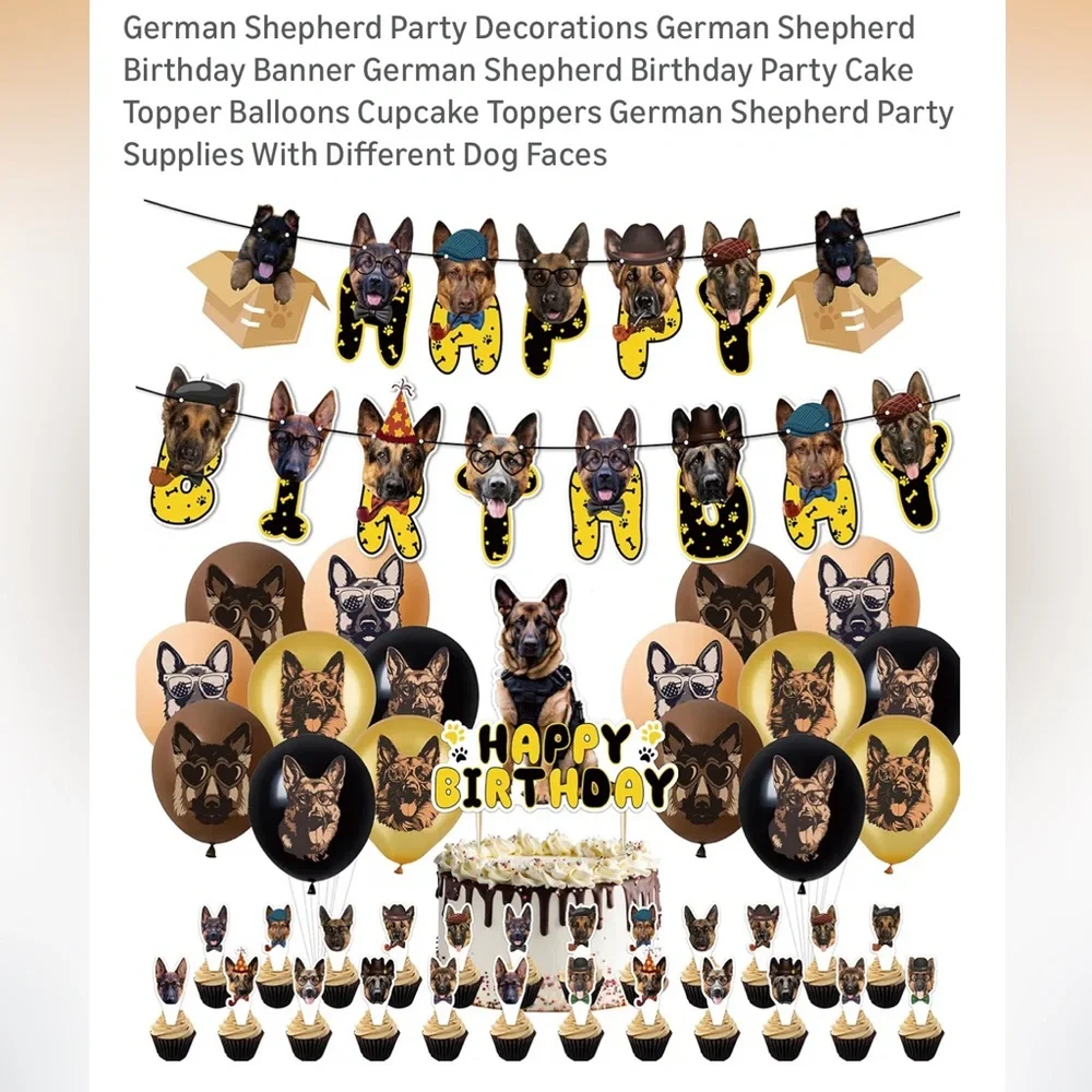 BUNDLE:GermanShepherd themed party(Cups,plates,decorations,Banner&Wrappingpaper)